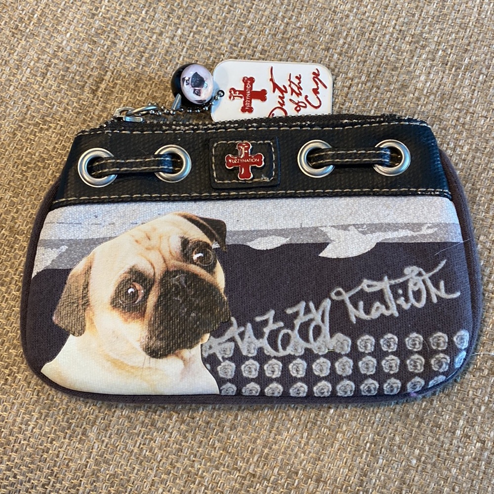 FUZZY NATION pug wallet wristlet pouch bag dog puppy pupper